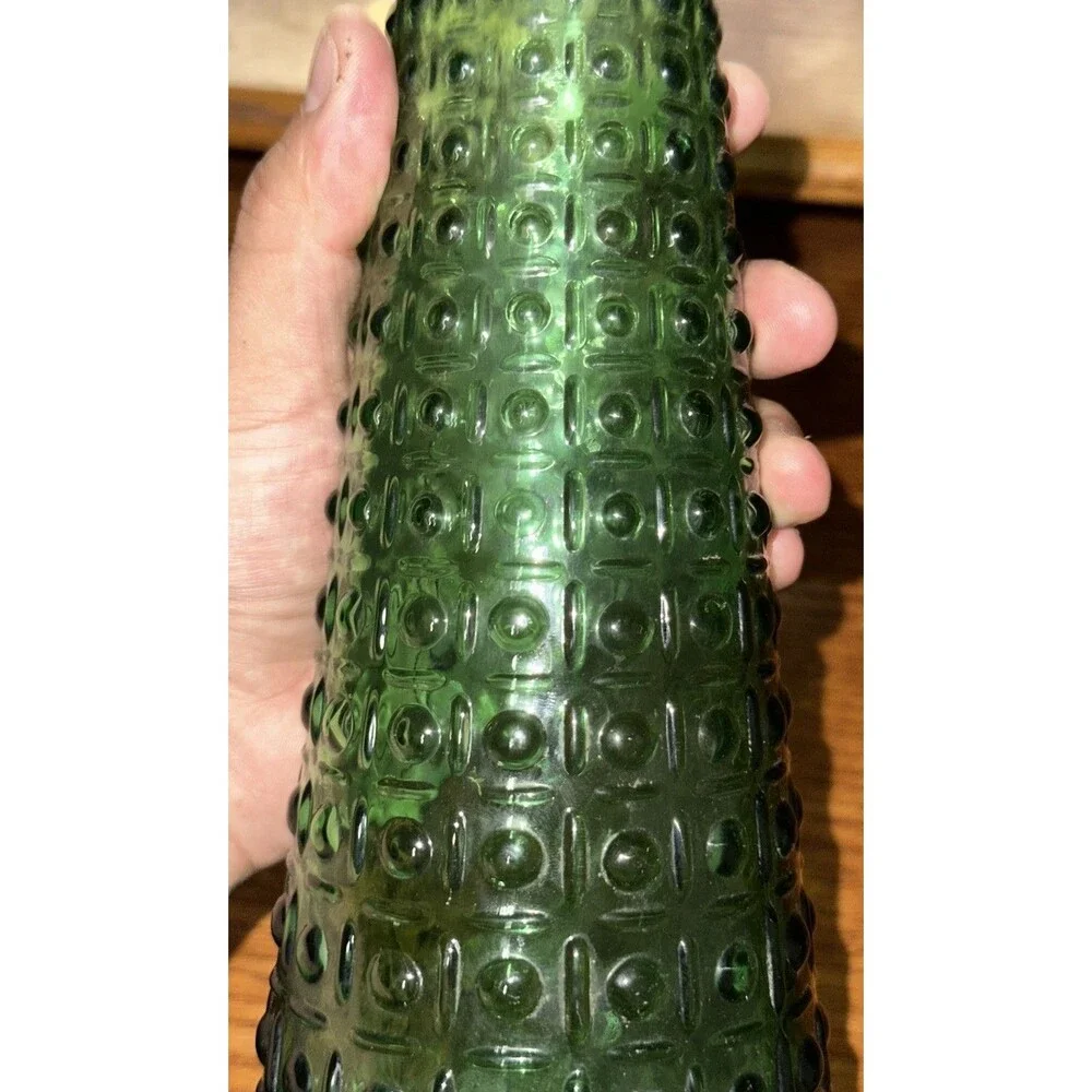 Vintage MCM Empoli Italian Green Aztec Genie Bottle Decanter Missing Topper